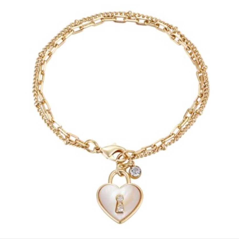 14kt Gold Plated CZand Genuine Mother of Pearl Double Strand Bracelet Adjustable